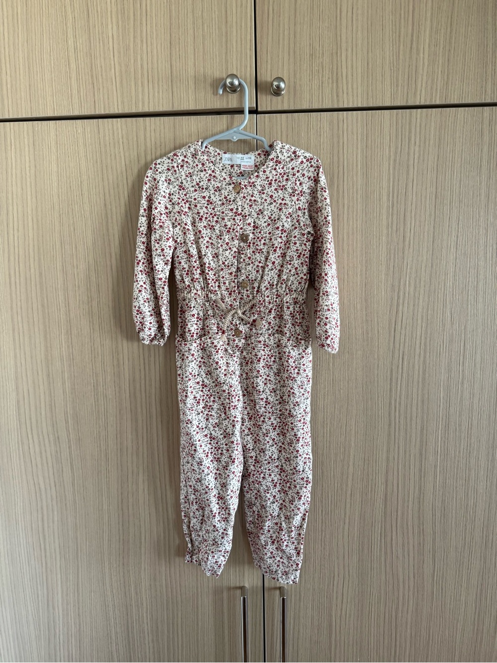 Zara Cream Jumpsuit with Red Floral Print